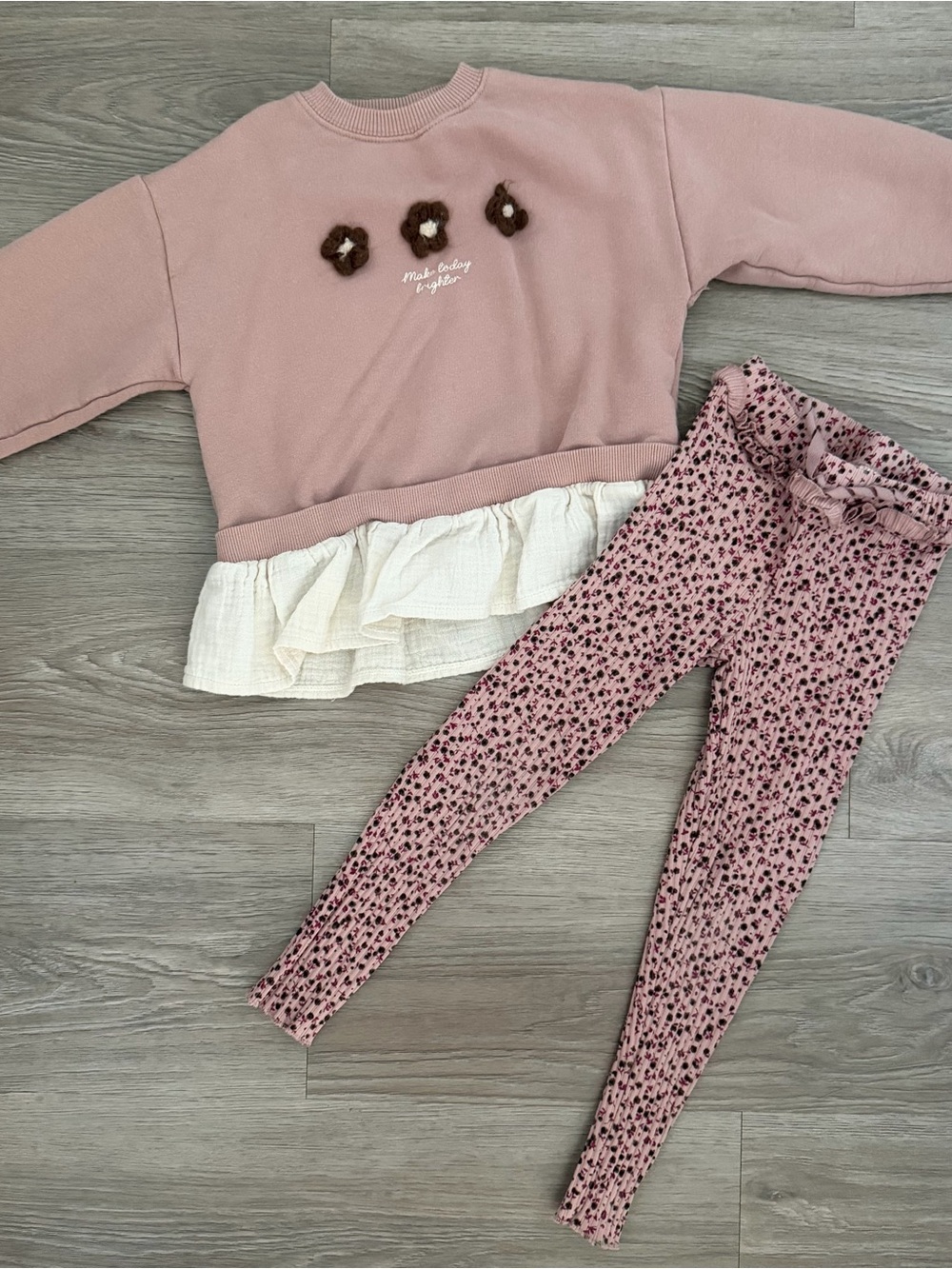 ZARA Toddler Girl Mauve Brown Floral Fall Sweatshirt Set Size 5 years